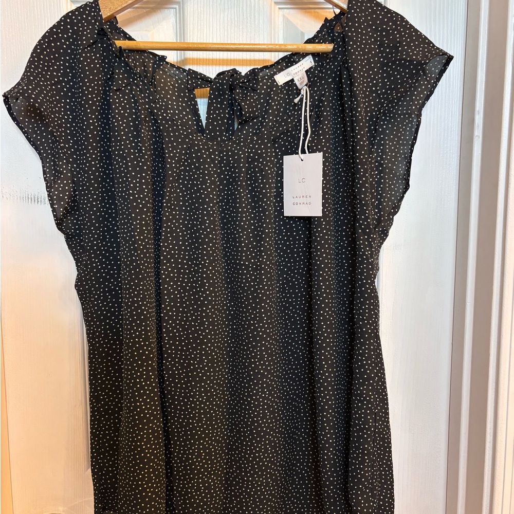 LC Lauren Conrad Black and White Polka Dot Blouse